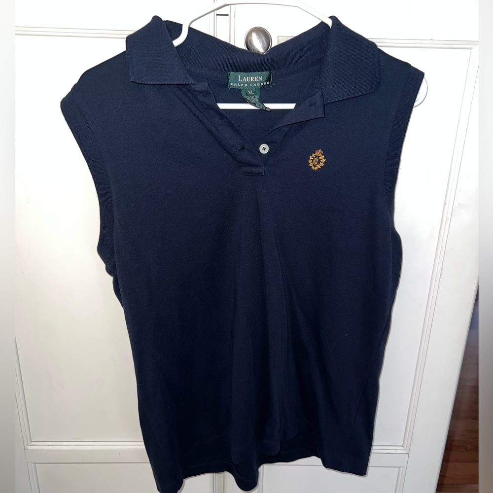 Women’s Ralph Lauren Navy Blue Vest Sleeveless Top Crest Symbol XL